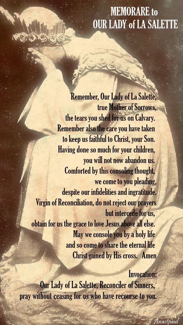 memorare to our lady of la salette - 19 september