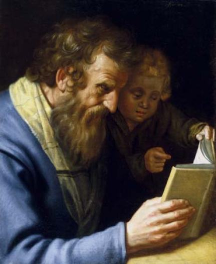 St. Matthew and an Angel, painting by Abraham Bloem