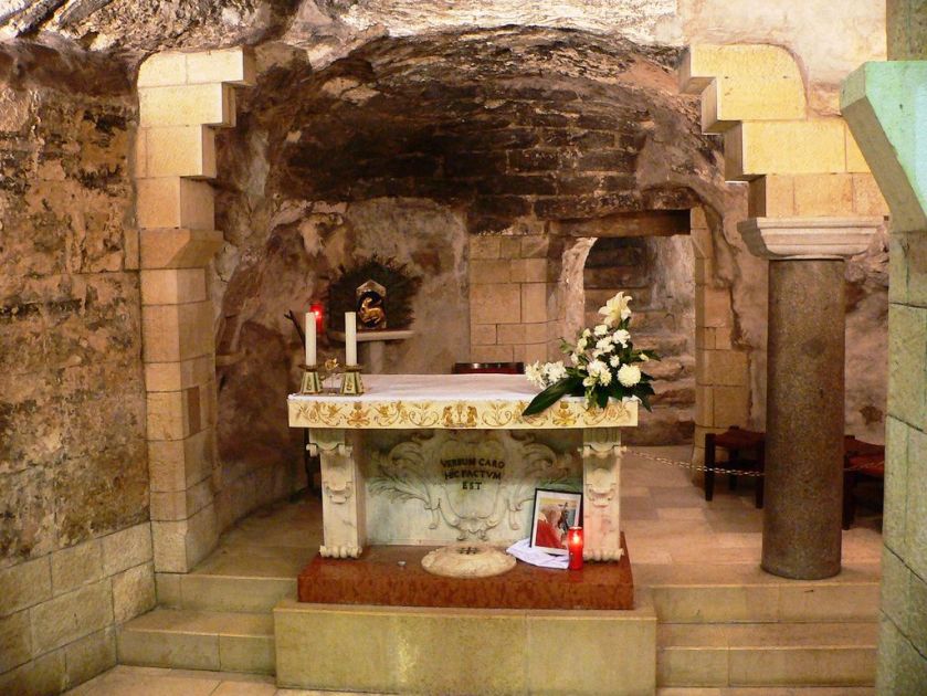 grotto of the annunciation nazareth in the lower of the basilica